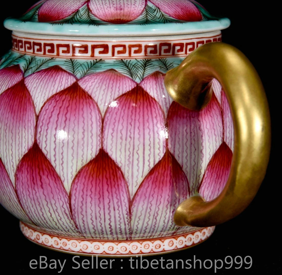 6.4" Old Chinese Qianlong Marked Enamel Porcelain Lotus-Petal Pattern Teapot