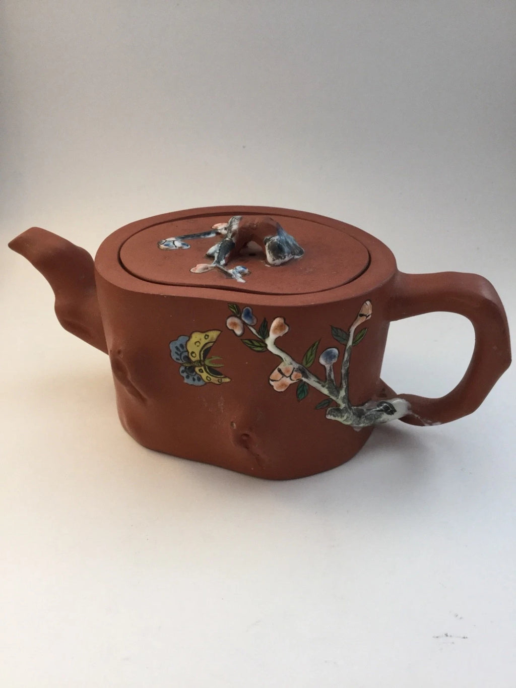 EXCELLENT CHINESE YIXING ZISHA SCHOLAR ENAMEL TEAPOT 3”H marked
