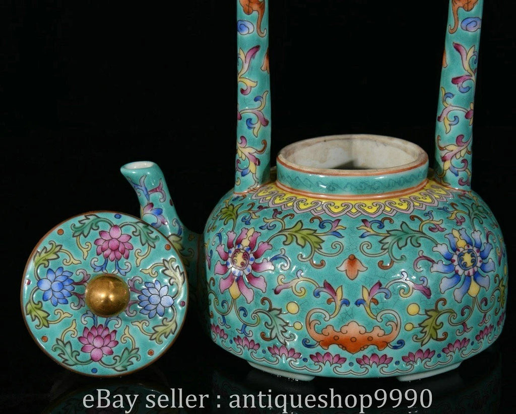 5.4" Qing Yongzheng Marked Enamel Colour Porcelain Flower Wine Tea Pot Flagon
