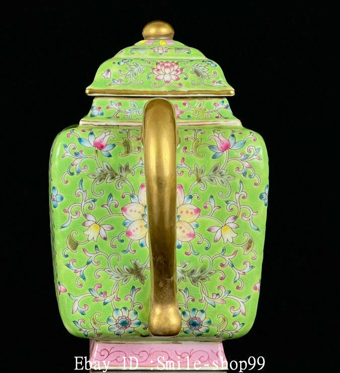 7" Old Qing Dynasty Enamel Colour Porcelain Gilt Flower Wine Tea Pot Flagon