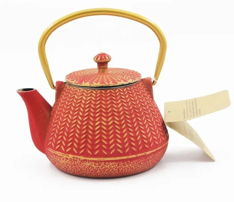 Pretty Japanese style cast iron teapot 1L capacity with tea strainer and enamel