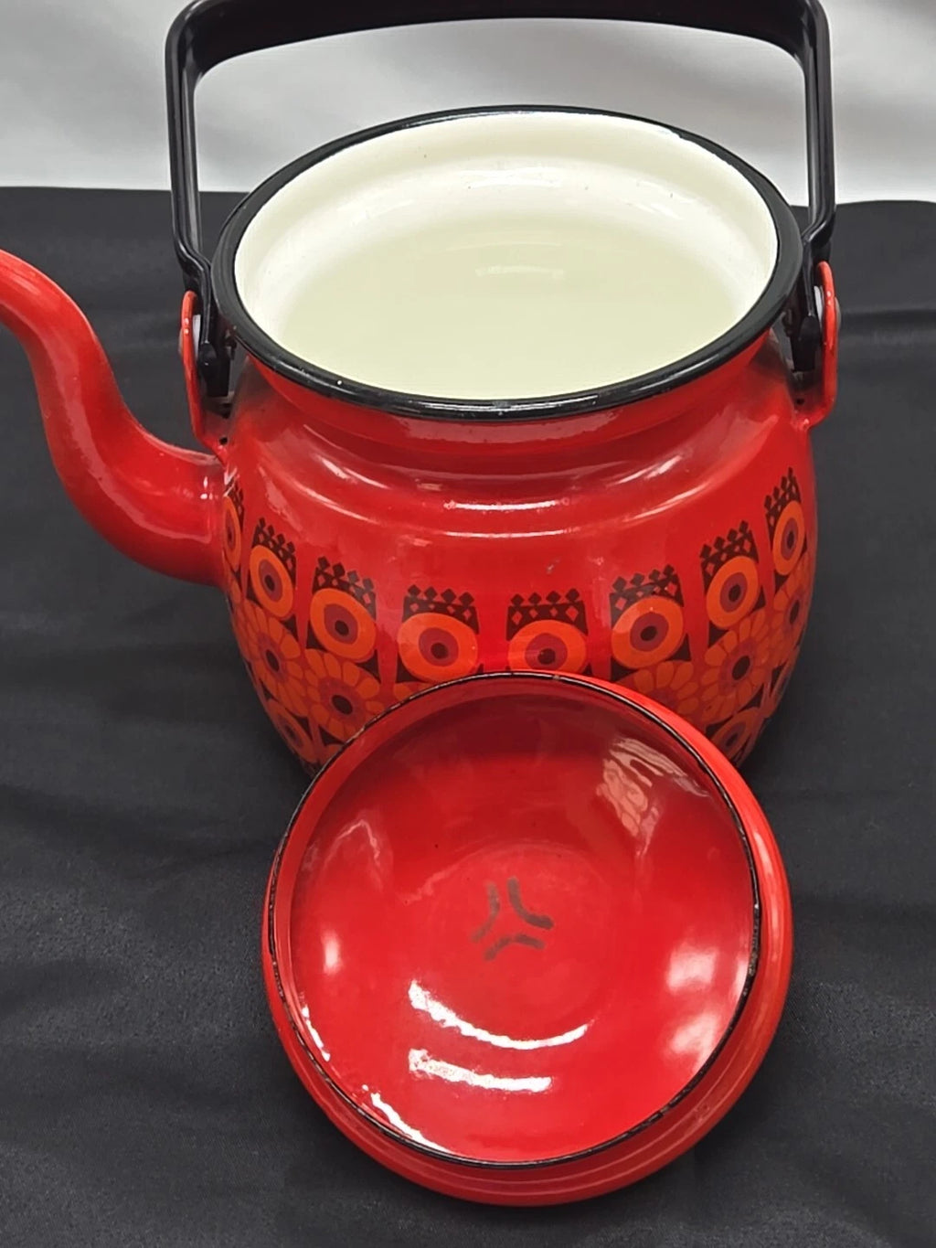 Vintage MCM Finel Kaj Franck Red Enamel Coffee Teapot Finland Retro Cast Iron