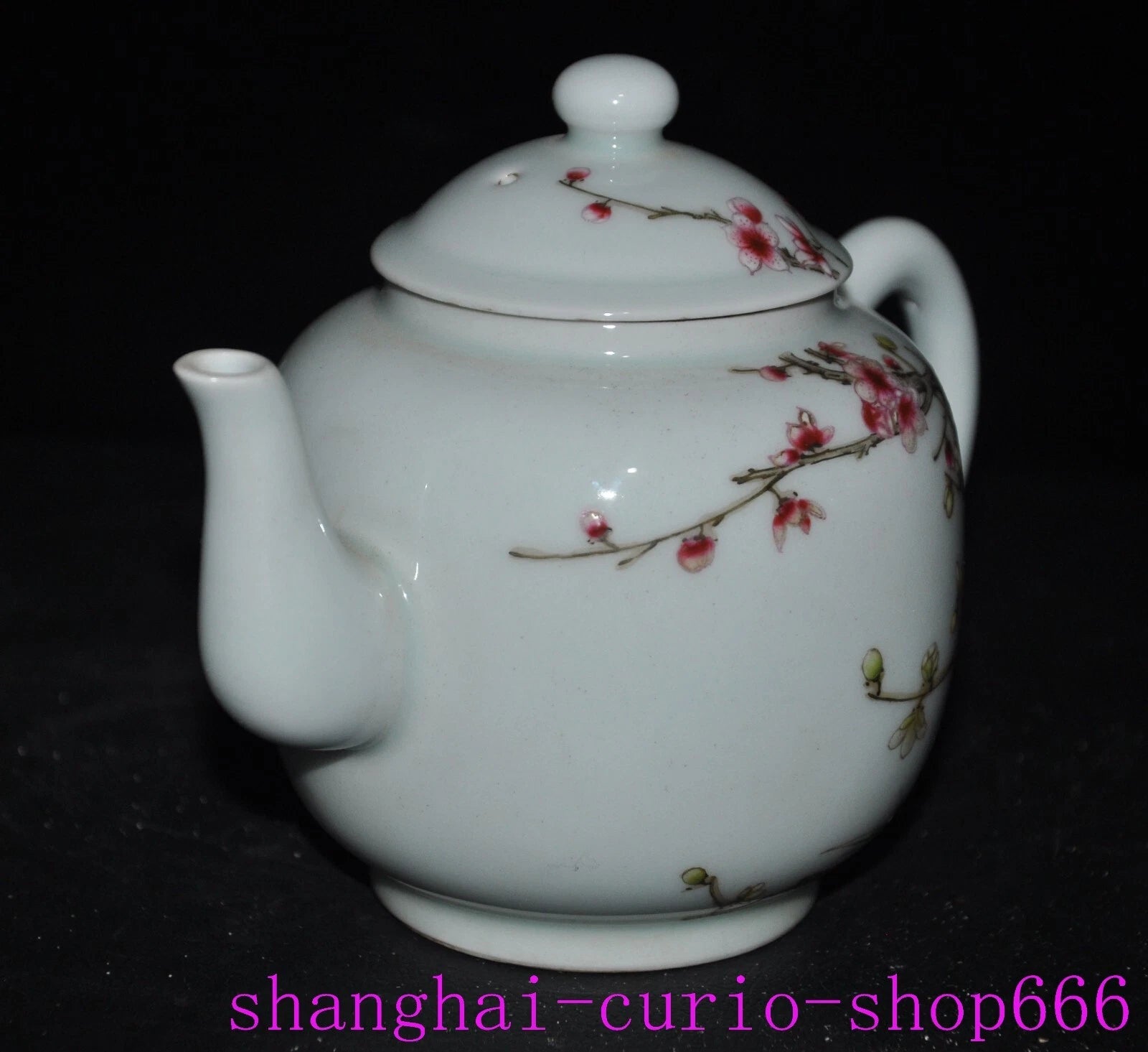 6.4"Qing Dynasty Qianlong enamel porcelain Plum blossom Tea set Teapot statue