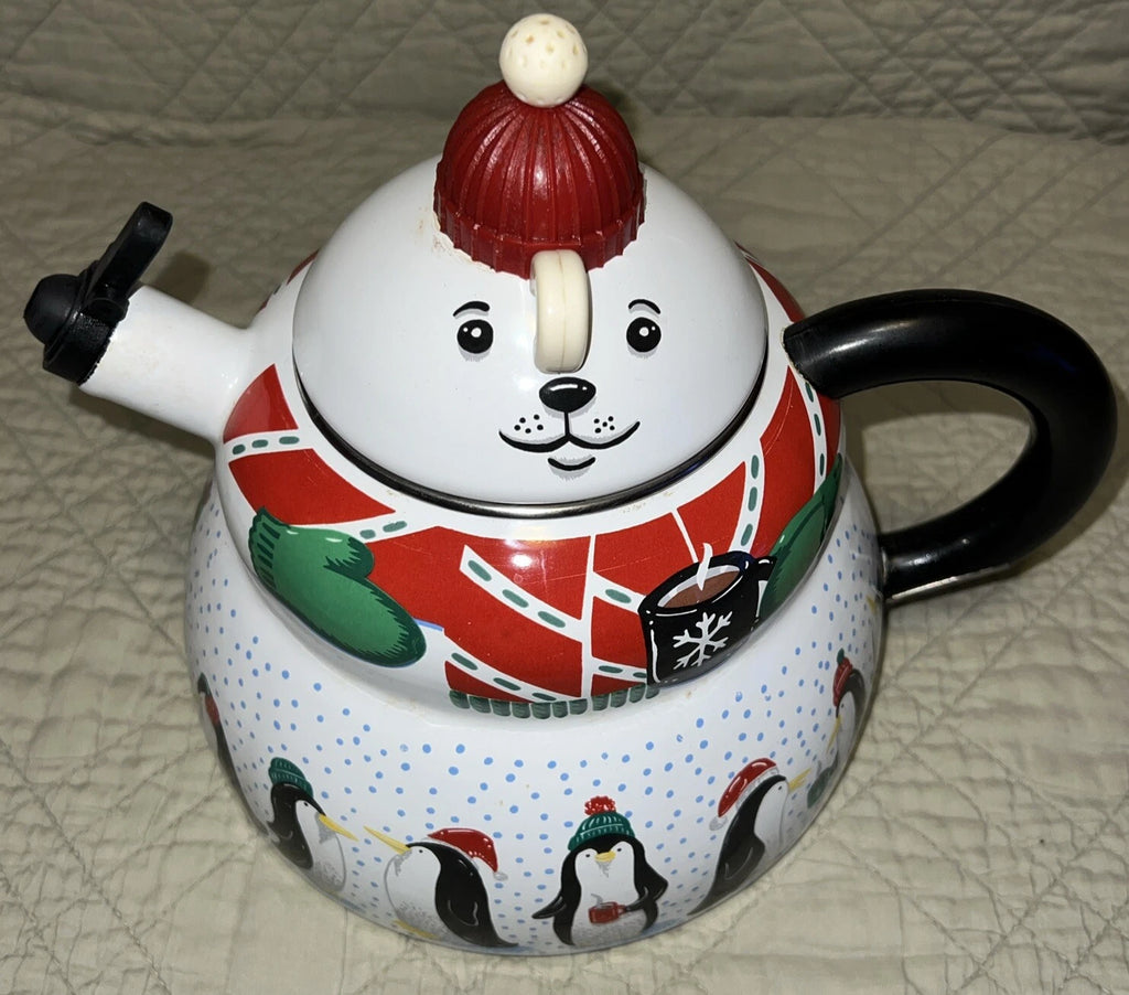 Polar Bear & Penguin 3 Qt Porcelain Enamel Roschko Teapot