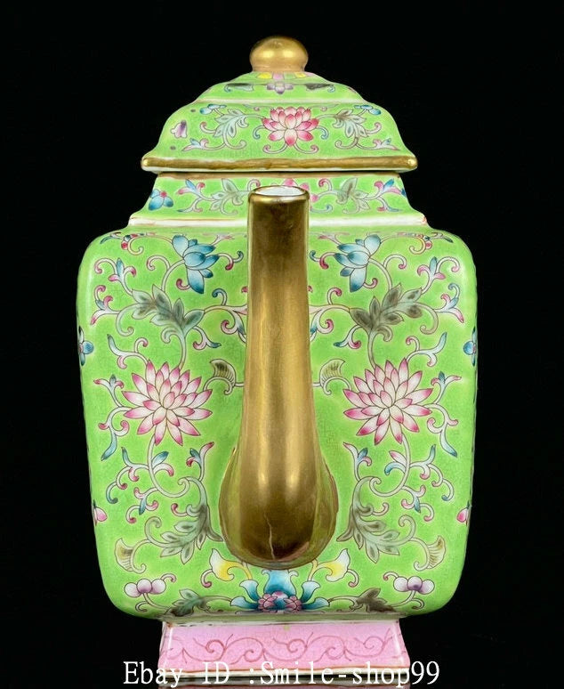 7" Old Qing Dynasty Enamel Colour Porcelain Gilt Flower Wine Tea Pot Flagon