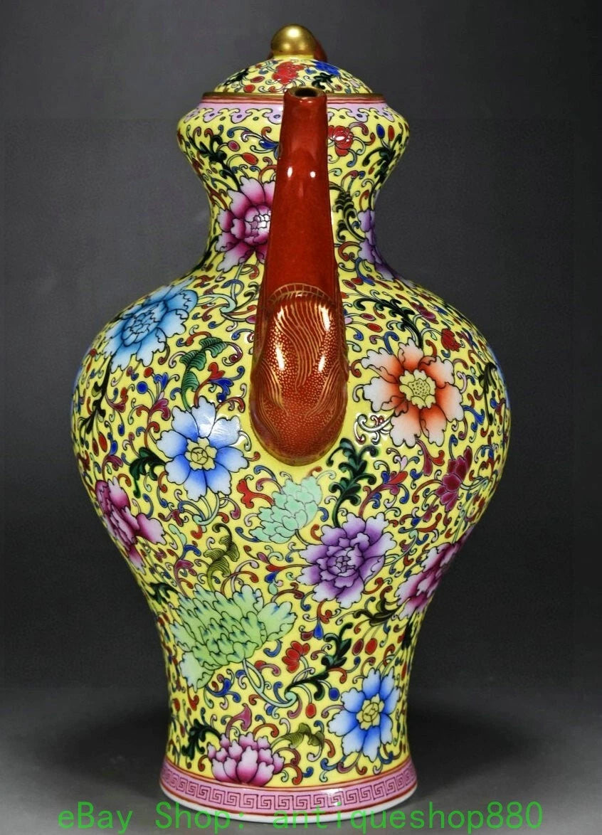 10.6" Yongzheng Enamel Colour Porcelain Gold Dragon Head Wine Tea Pot Flagon