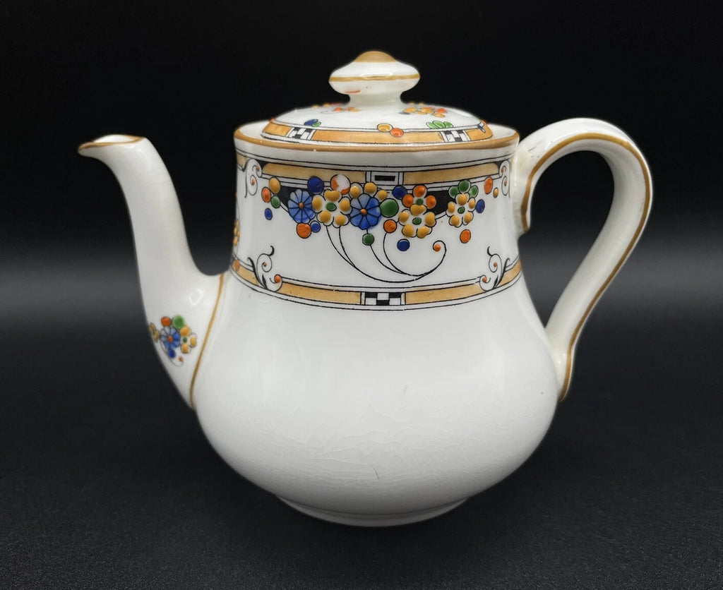 ROYAL DOULTON 1920s Art Deco Tea Set Floral Flowers Hand Painted Enameled