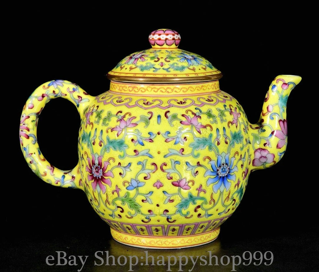6.8" Old China Yongzheng Marked Enamel Porcelain Entwined Flower Pattern Teapot