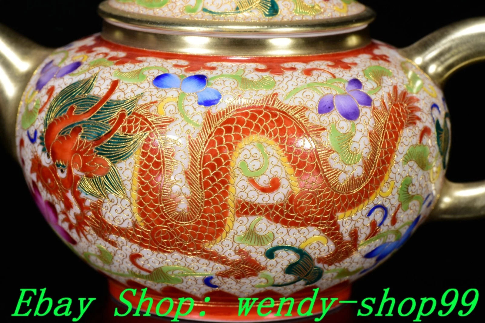 6" YongZheng Colour Enamel Porcelain Gilt Dragon Phoenix Wine Tea Pot Flagon