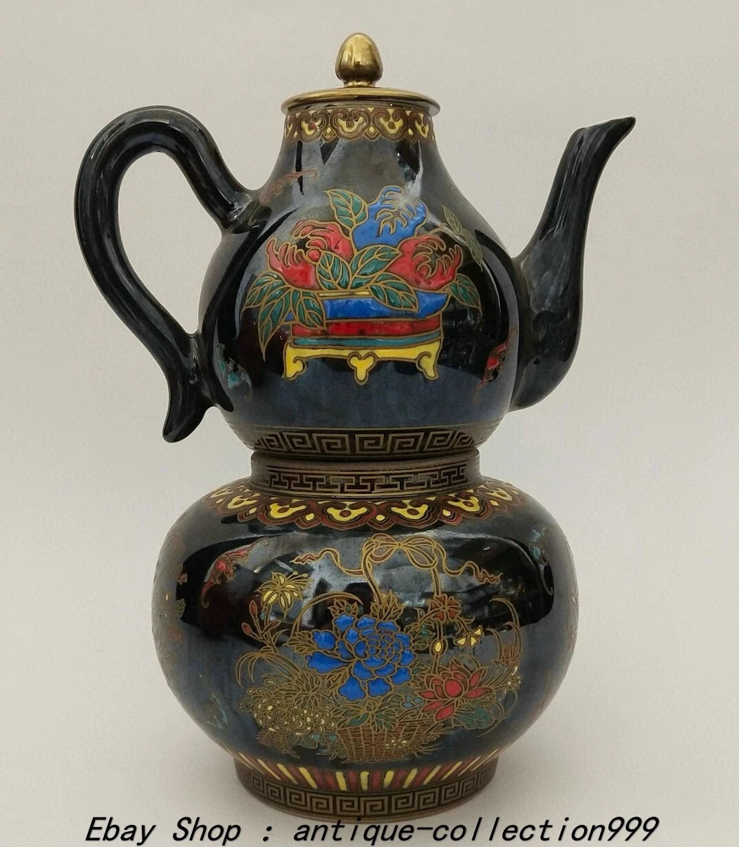 8.6" Qianlong Dynasty Enamel Colour Porcelain Gilt Flower Wine Tea Pot Flagon