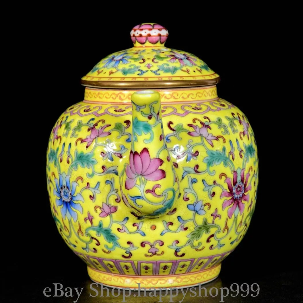 6.8" Old China Yongzheng Marked Enamel Porcelain Entwined Flower Pattern Teapot