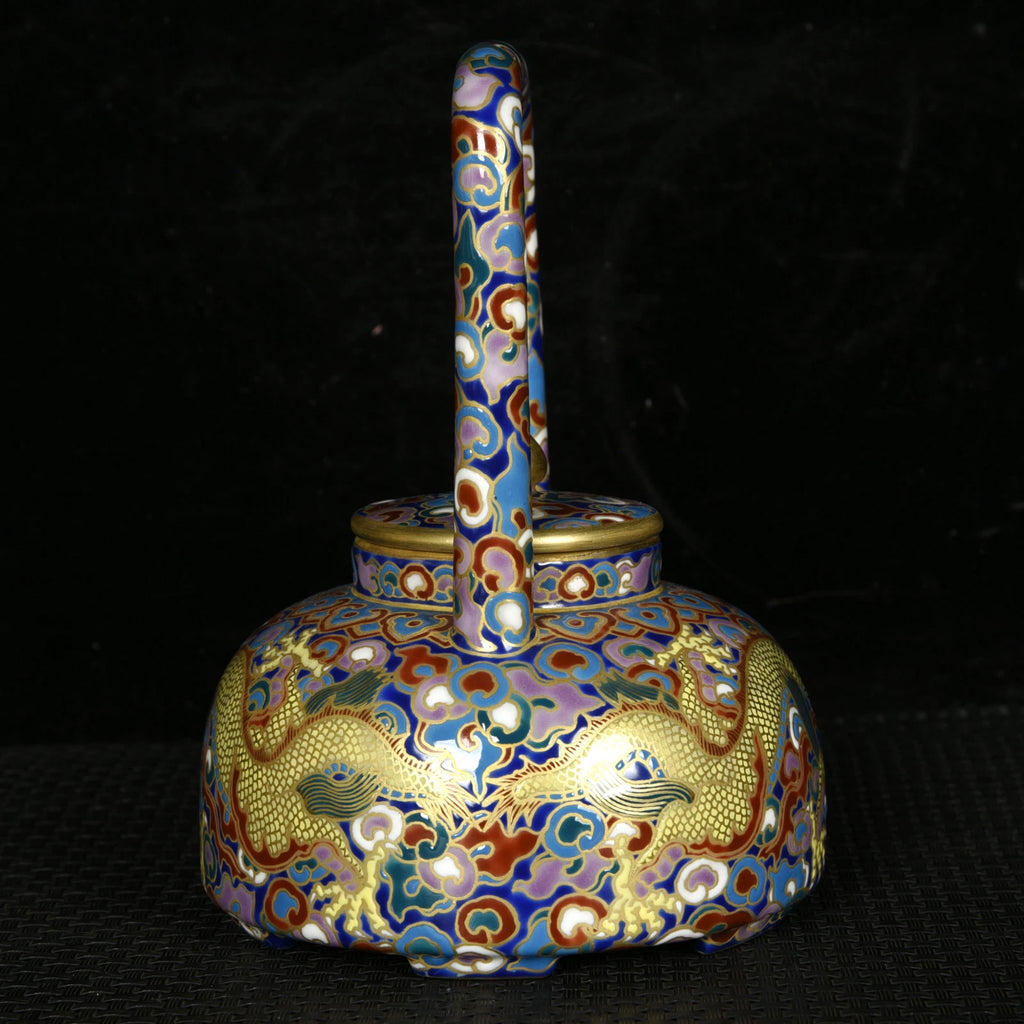 5.5" Old dynasty Porcelain qianlong mark colour enamels gilt cloud Dragon Teapot