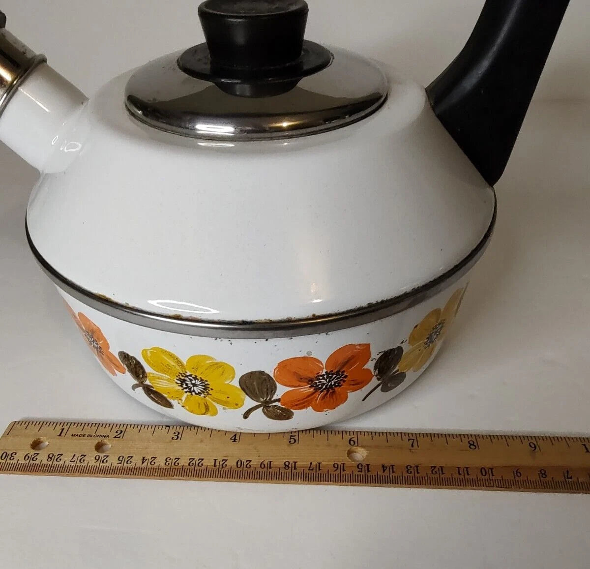 Austria Email Primavera Enamel Whistling Tea Kettle Retro Floral Vintage