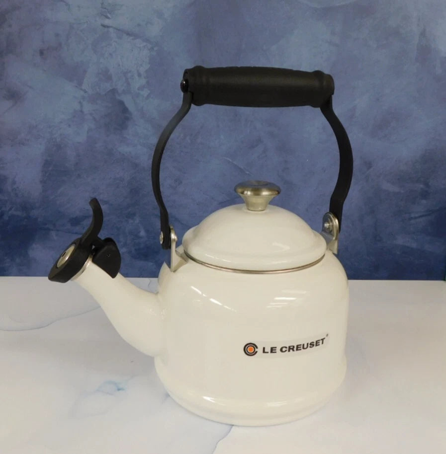 Le Creuset Enamel on Steel 1.25 Quart Demi Tea Kettle, White- New