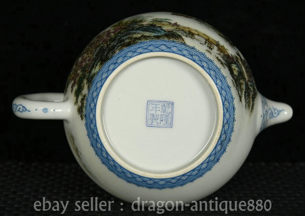 6.4" Ancient China QIanlong Marked Colour Enamel Porcelain landscape Teapot Pot