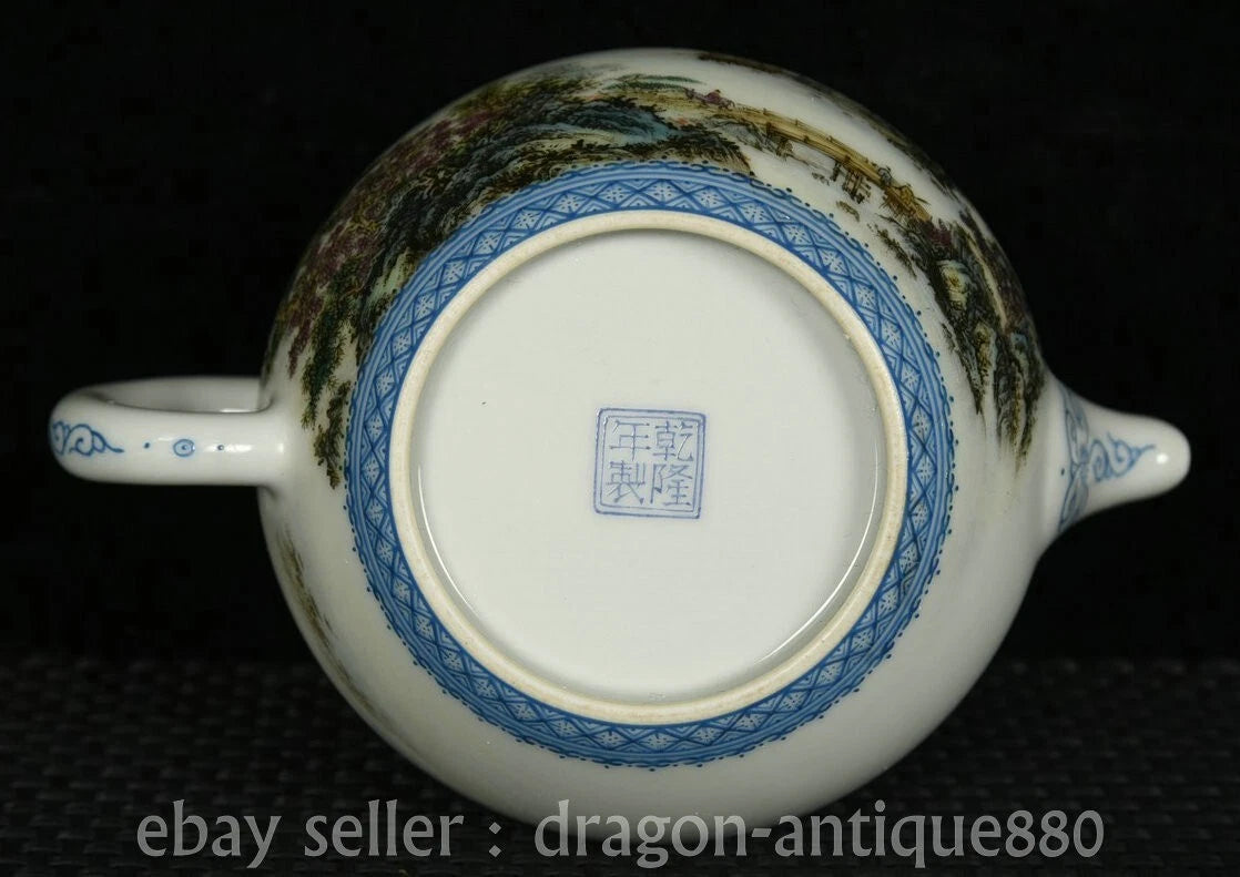 6.4" Ancient China QIanlong Marked Colour Enamel Porcelain landscape Teapot Pot
