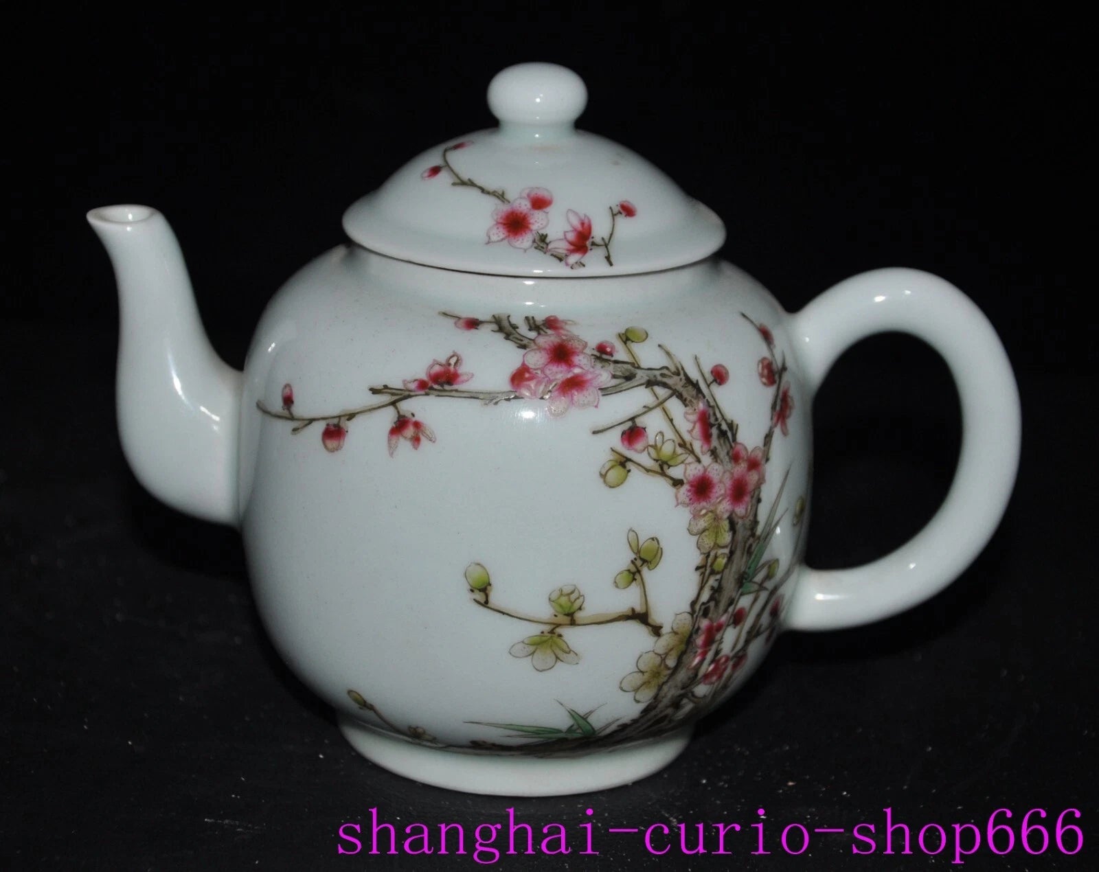 6.4"Qing Dynasty Qianlong enamel porcelain Plum blossom Tea set Teapot statue
