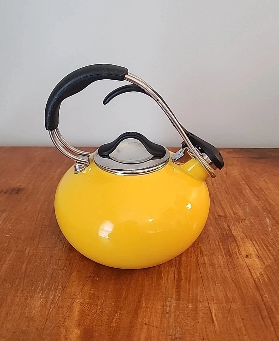 Chantal Enamel 1.8 Quart Whistling Tea Pot Kettle Livestrong Yellow Loop