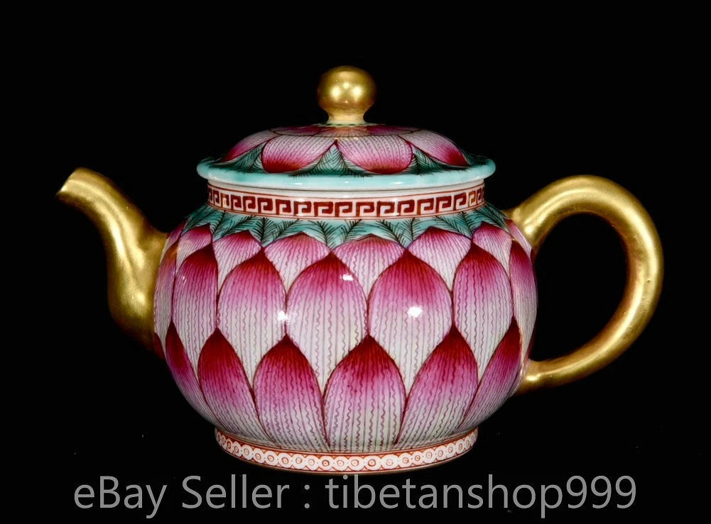 6.4" Old Chinese Qianlong Marked Enamel Porcelain Lotus-Petal Pattern Teapot