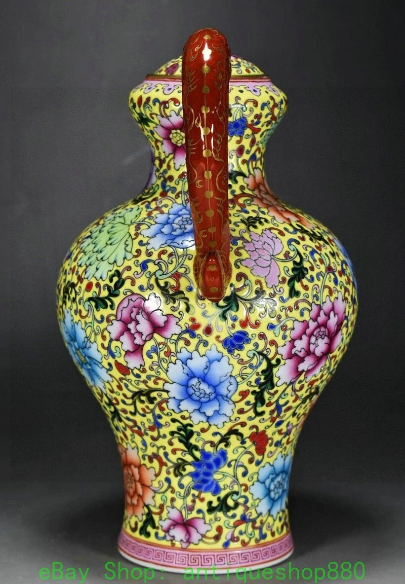 10.6" Yongzheng Enamel Colour Porcelain Gold Dragon Head Wine Tea Pot Flagon