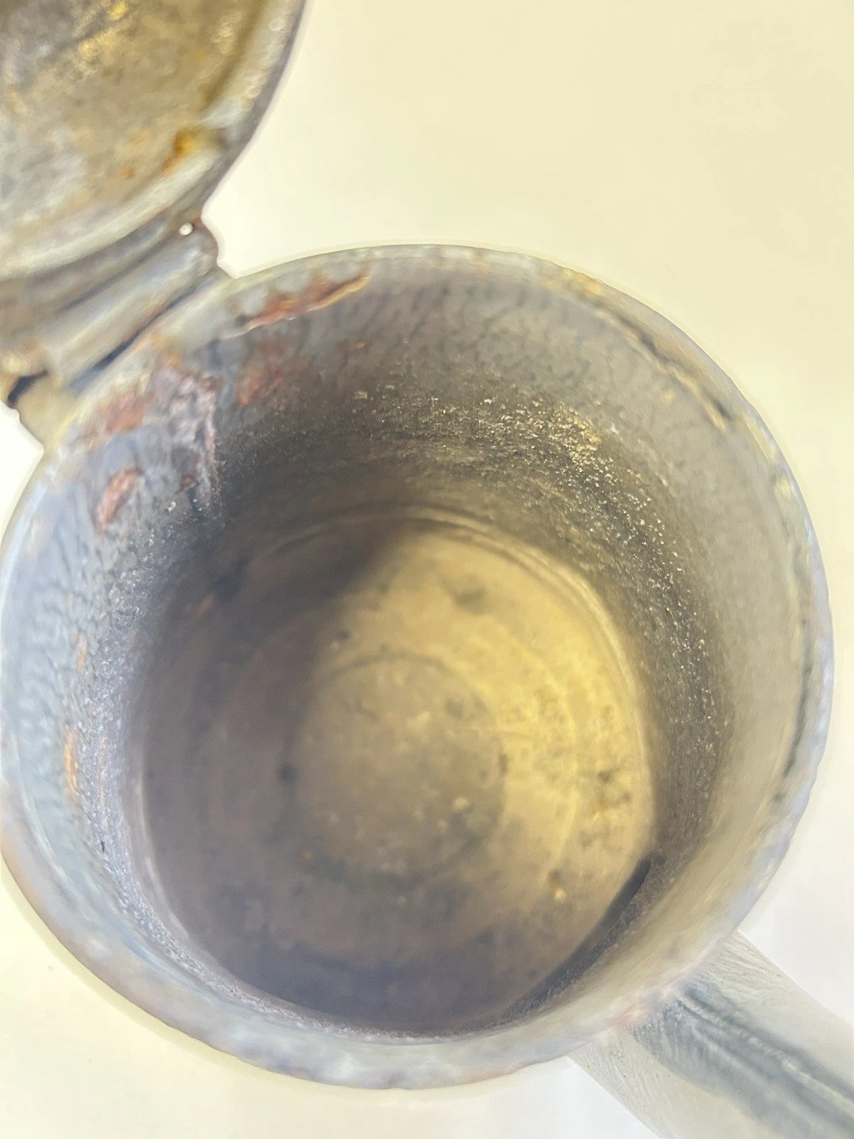ANTIQUE Grey Enamel Graniteware TEA POT  8 1/2” Tall Goose Neck Spout