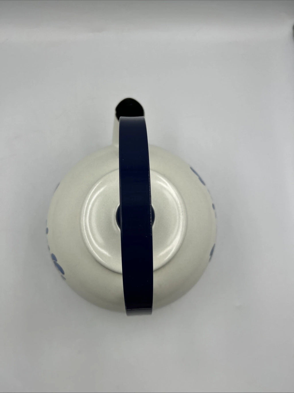 Vintage Pfaltzgraff Yorktowne Porcelain Enamel Tea Kettle with Blue Metal Handle