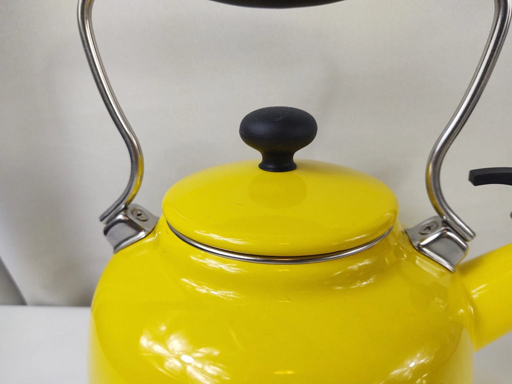 Chantal Yellow Enamel With Stainless Steel Whistling Tea Kettle Teapot Kitchen