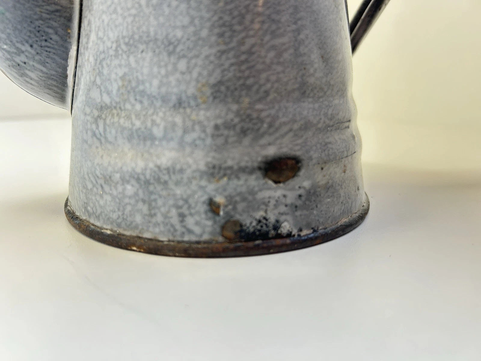 ANTIQUE Grey Enamel Graniteware TEA POT  8 1/2” Tall Goose Neck Spout