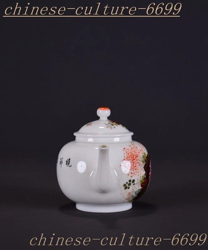 5.6" Old Chinese Dynasty enamel porcelain Luck flowers Wine Tea Pot Flagon