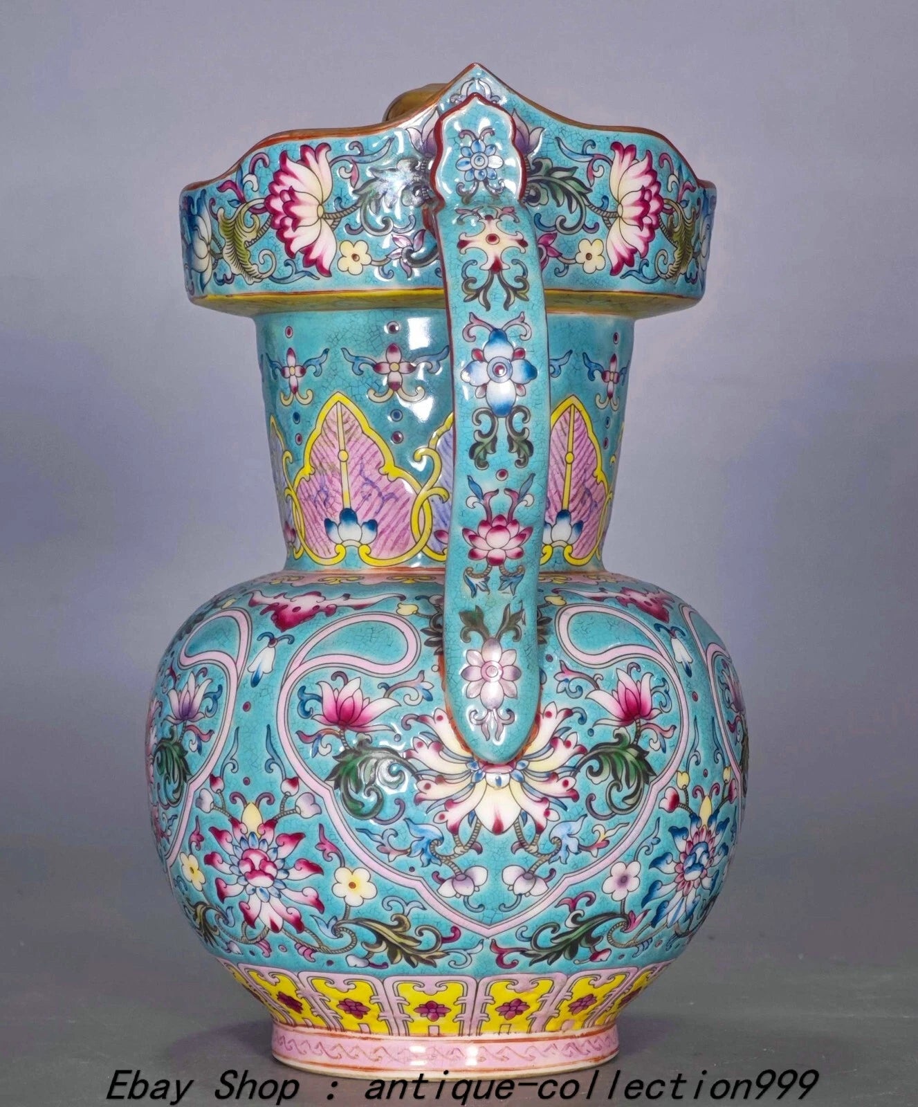 9.4" Yongzheng Enamel Colour Porcelain Gilt Lotus Flower Wine Tea Pot Flagon