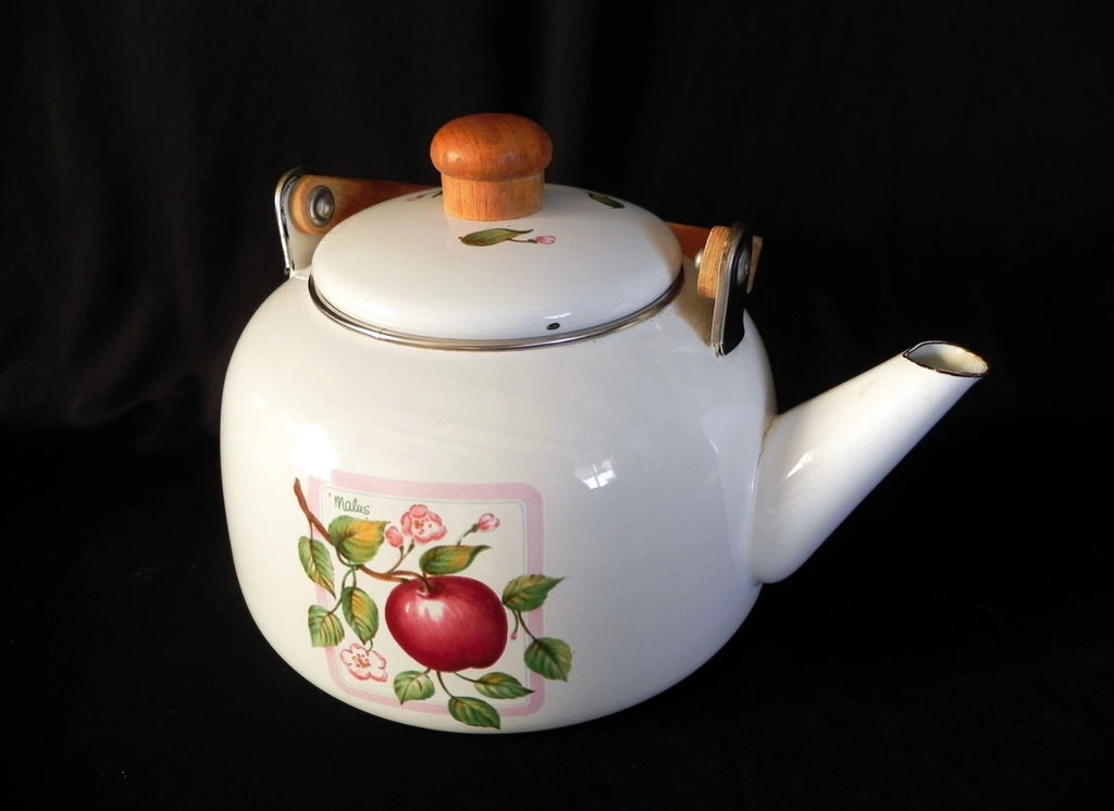 Vintage HIMARK Kitchen Concepts MALUS APPLES Enameled Tea Kettle Pot