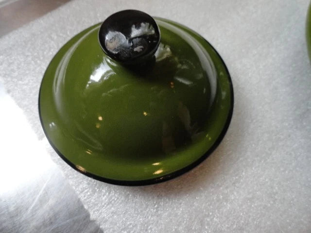 Vintage Green Enamel W/ Black Bail  Handle Made In Japan Teapot