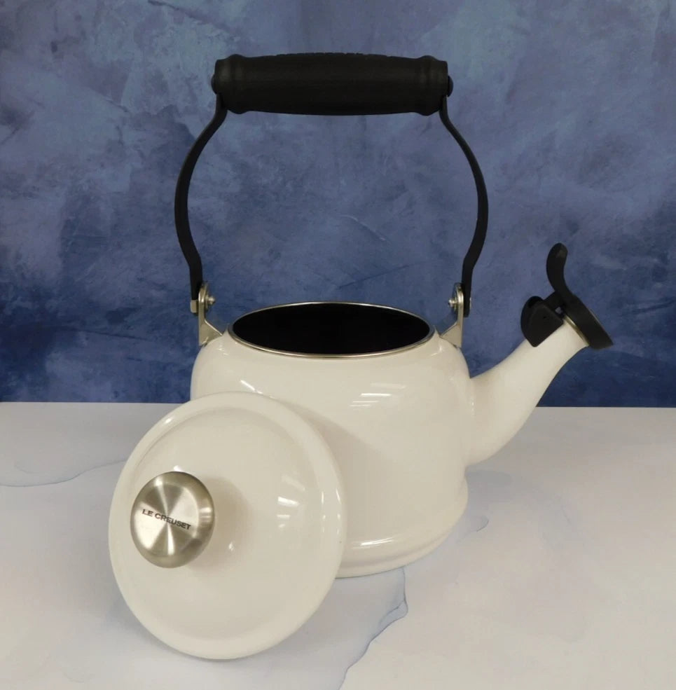 Le Creuset Enamel on Steel 1.25 Quart Demi Tea Kettle, White- New
