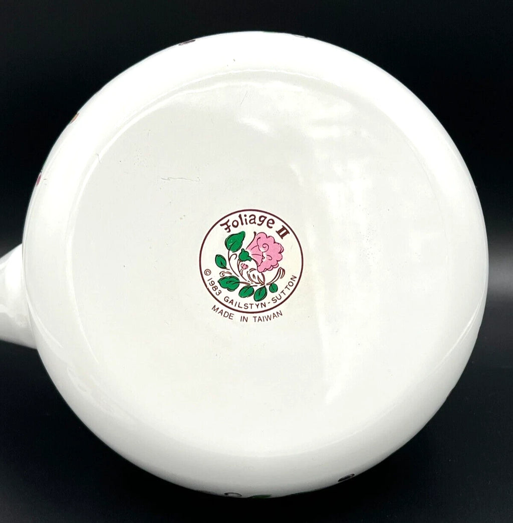 GAILSTYN SUTTON Vintage Enamel Ware Metal Teapot 1983 Floral Foliage II EUC