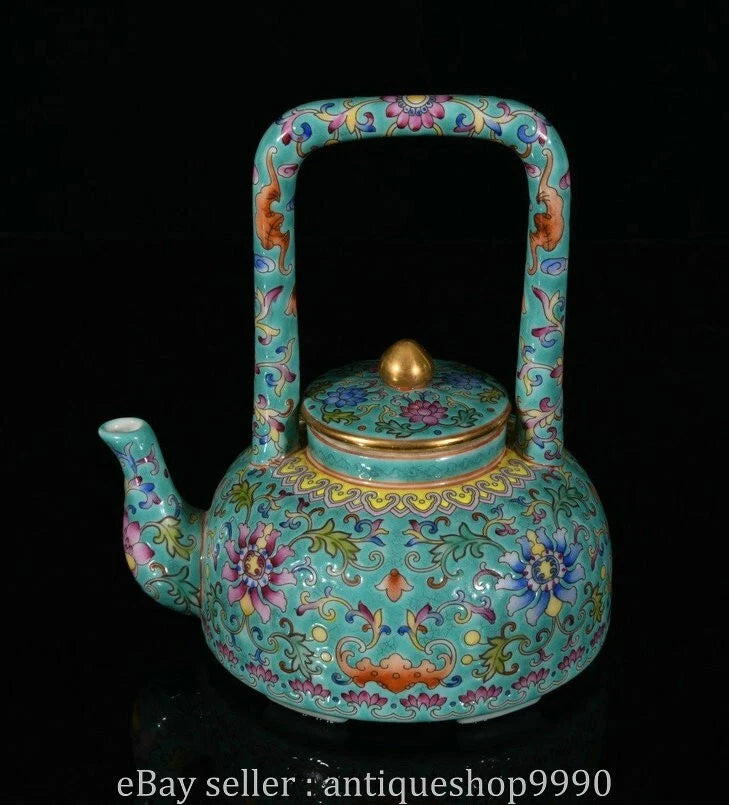 5.4" Qing Yongzheng Marked Enamel Colour Porcelain Flower Wine Tea Pot Flagon