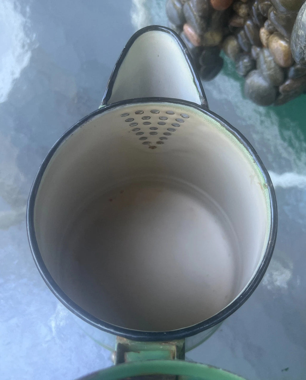 Vintage Jadeite Green Enamel Coffee Tea Pot Cowboy Camping Lid - Heavy