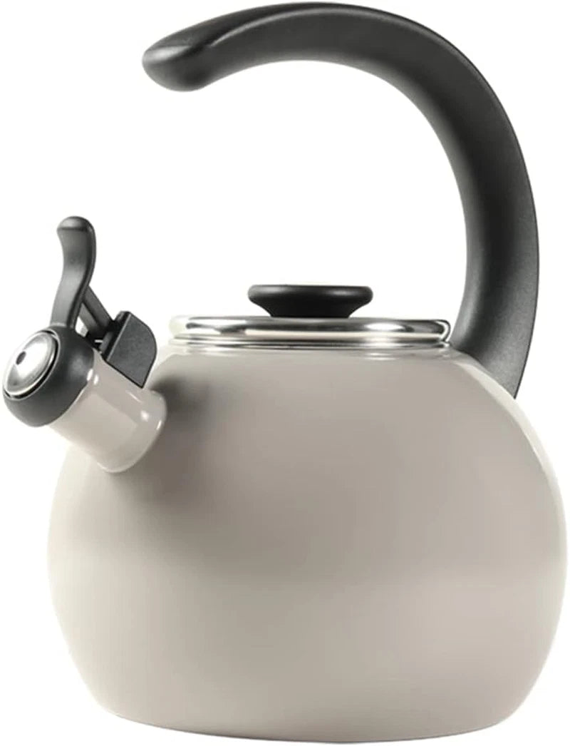 Enamel on Steel Whistling Teakettle/Teapot with Flip-Up Spout, 2 Quart - Gray