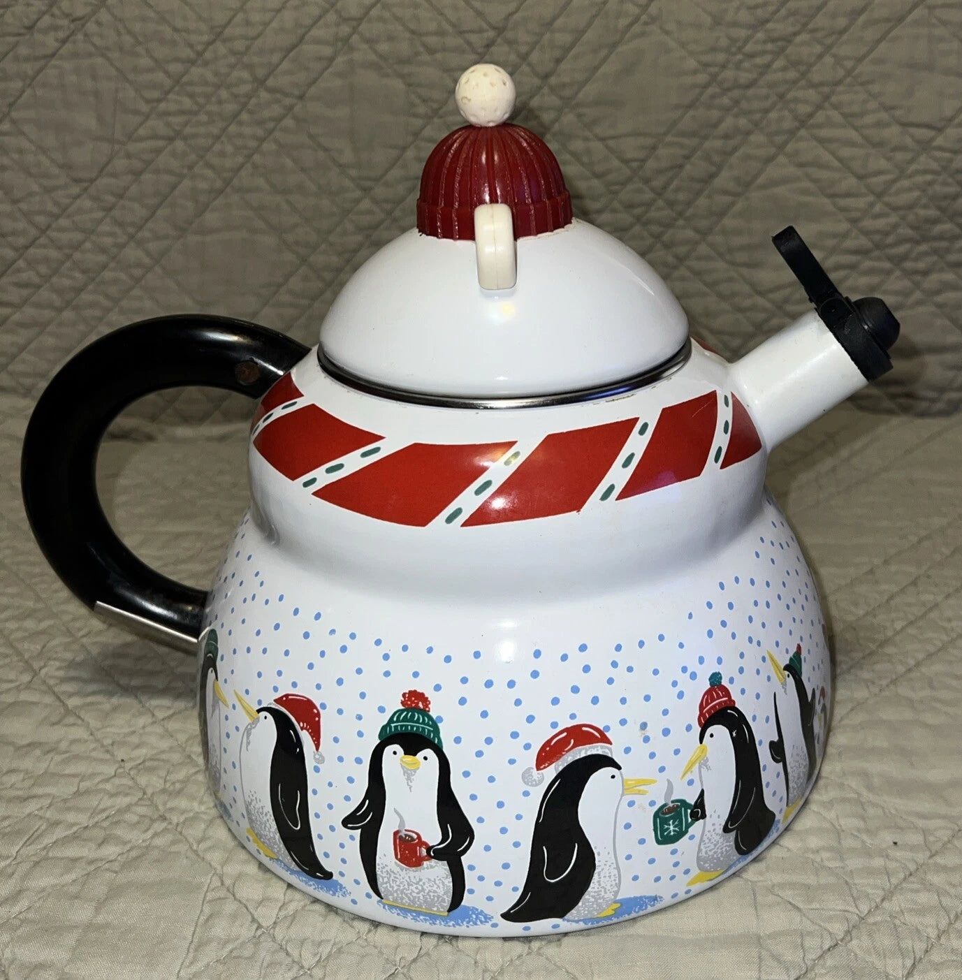Polar Bear & Penguin 3 Qt Porcelain Enamel Roschko Teapot