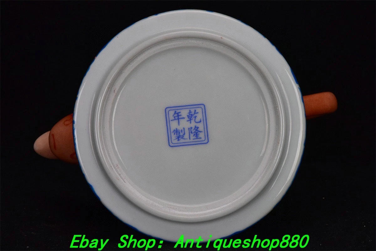 5.9''Qing Qinalong Marked Enamel Colour Porcelain Peach Wine Tea Pot Flagon