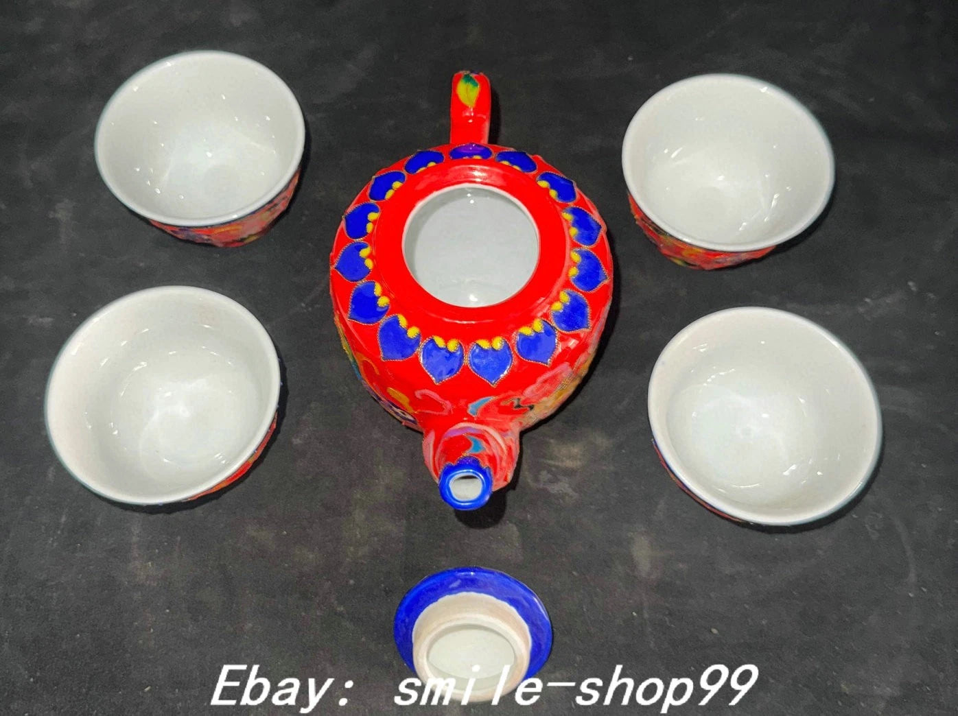 4.5" Qianlong Enamel Colour Porcelain Dragon Phoenix Beast Tea Pot Cup Set