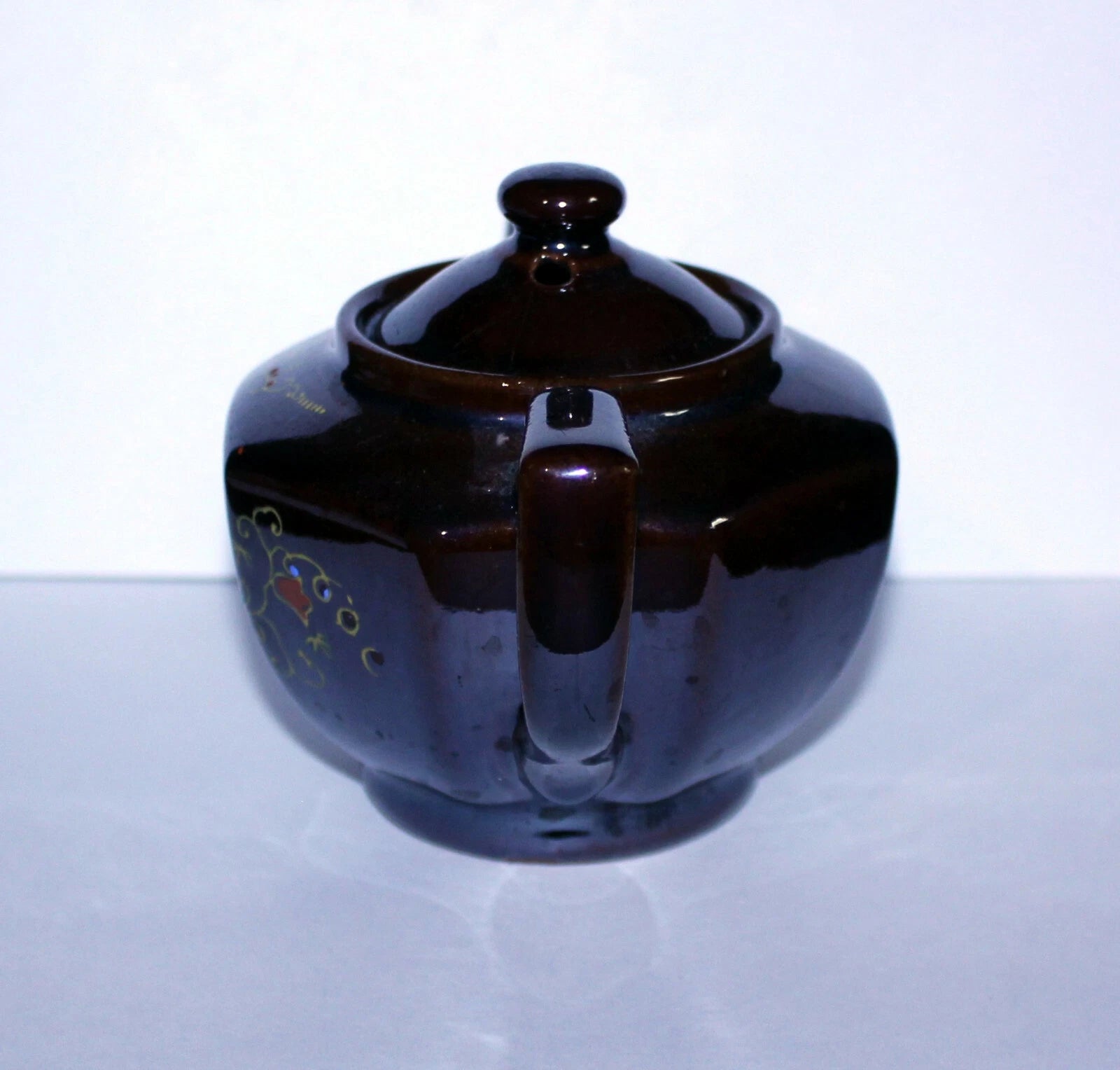 Vintage Stoneware Teapot, Brown Raised Enamel Paint Teapot, Japan
