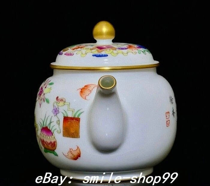 5.5" Qianlong Enamel Colour Porcelain Gilt 8 Auspicious Symbol Kettle Pot