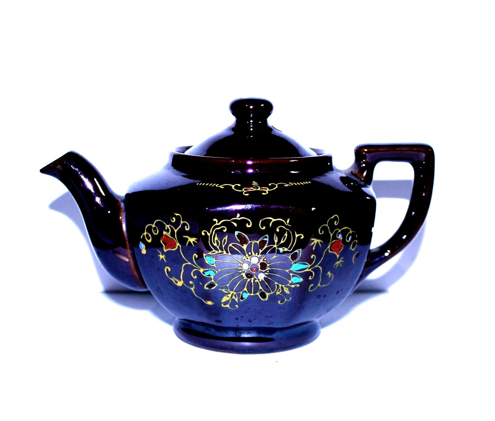 Vintage Stoneware Teapot, Brown Raised Enamel Paint Teapot, Japan