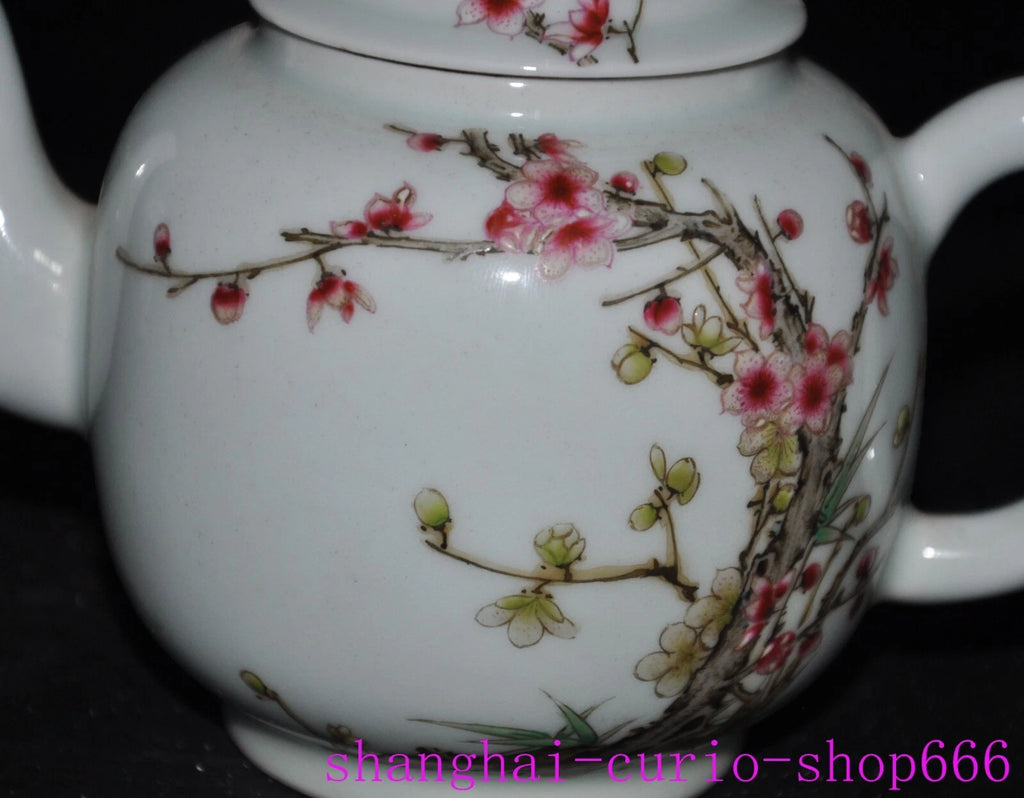 6.4"Qing Dynasty Qianlong enamel porcelain Plum blossom Tea set Teapot statue