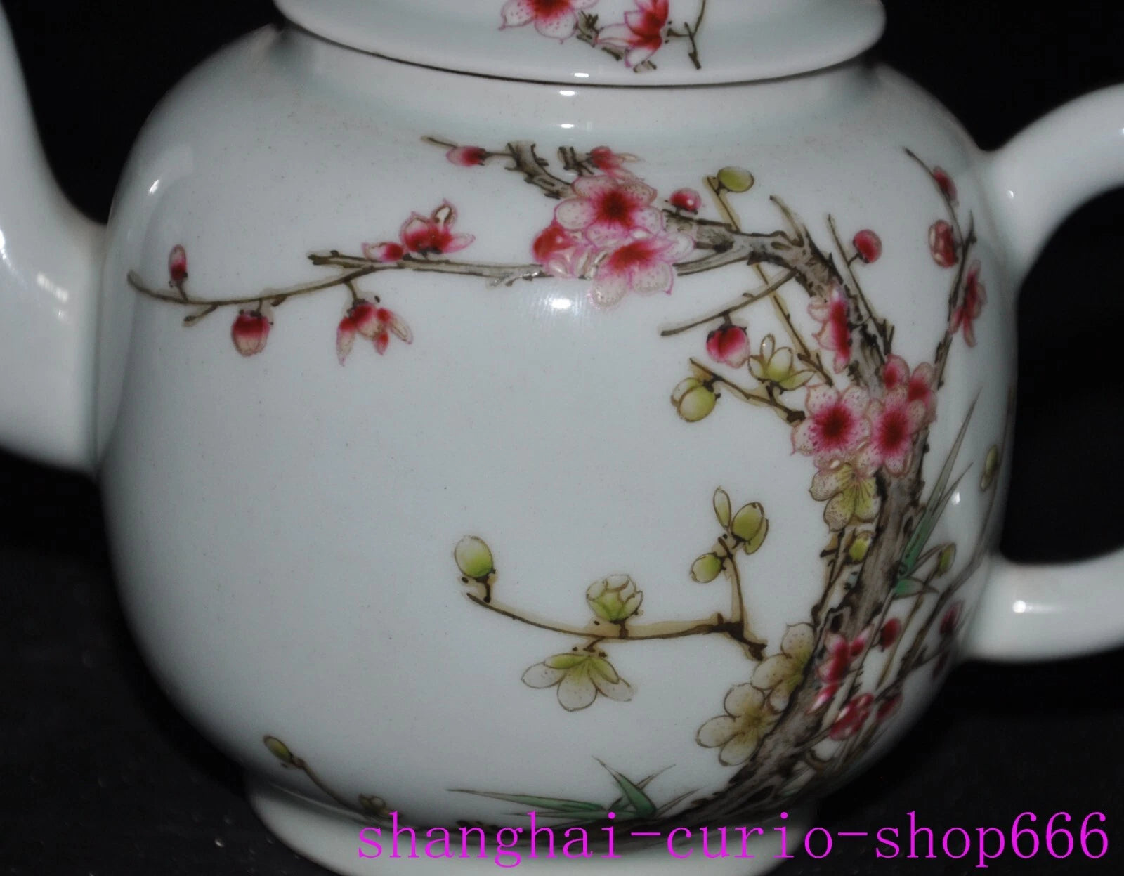 6.4"Qing Dynasty Qianlong enamel porcelain Plum blossom Tea set Teapot statue