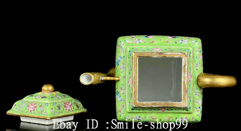7" Old Qing Dynasty Enamel Colour Porcelain Gilt Flower Wine Tea Pot Flagon