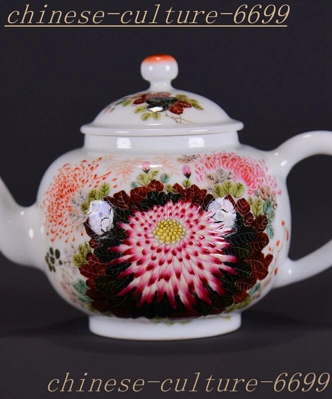 5.6" Old Chinese Dynasty enamel porcelain Luck flowers Wine Tea Pot Flagon