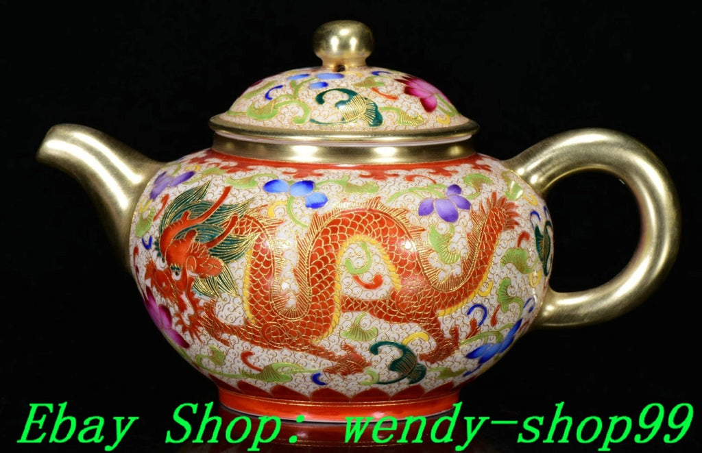 6" YongZheng Colour Enamel Porcelain Gilt Dragon Phoenix Wine Tea Pot Flagon