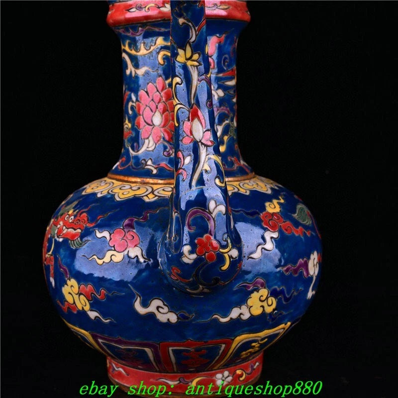 12.6''Ming Xuande Marked Enamel Colour Porcelain Dragon Wine Tea Pot Flagon