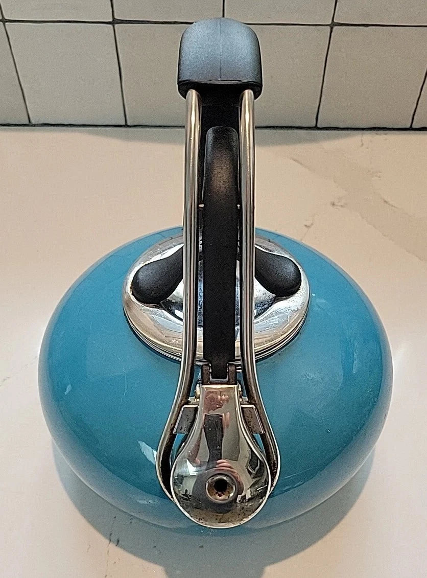 VTG Chantal Aquamarine Blue Turquoise Enamel on Steel Whistling Tea Pot Kettle
